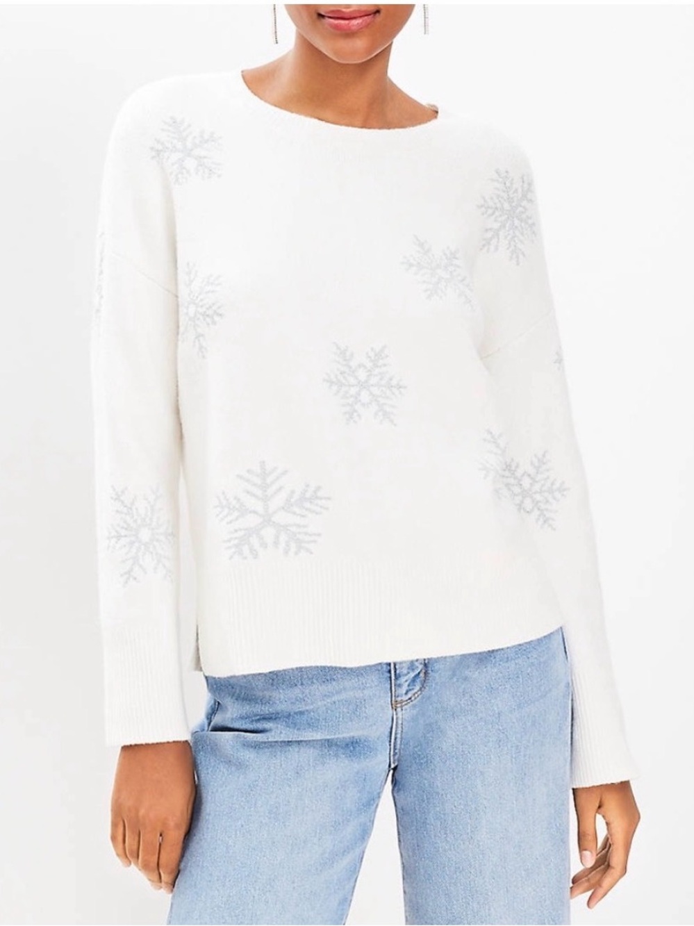 LOFT Shimmer Snowflake Sweater Cream Silver Size Small NWT